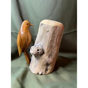 John Bennett Signed Wood Downey Woodpecker in Myrtlewood Carving Bird 6.5"